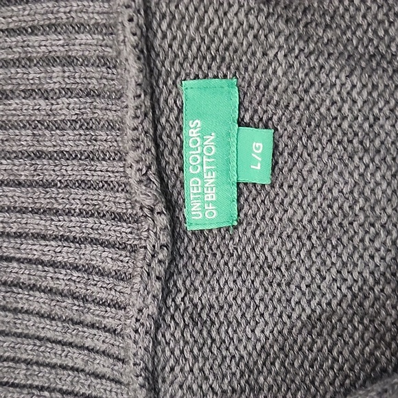 United Collors Of Benetton Men's Gray Striped Cowl Neck Zip Sweater Pullover L - Picture 4 of 12